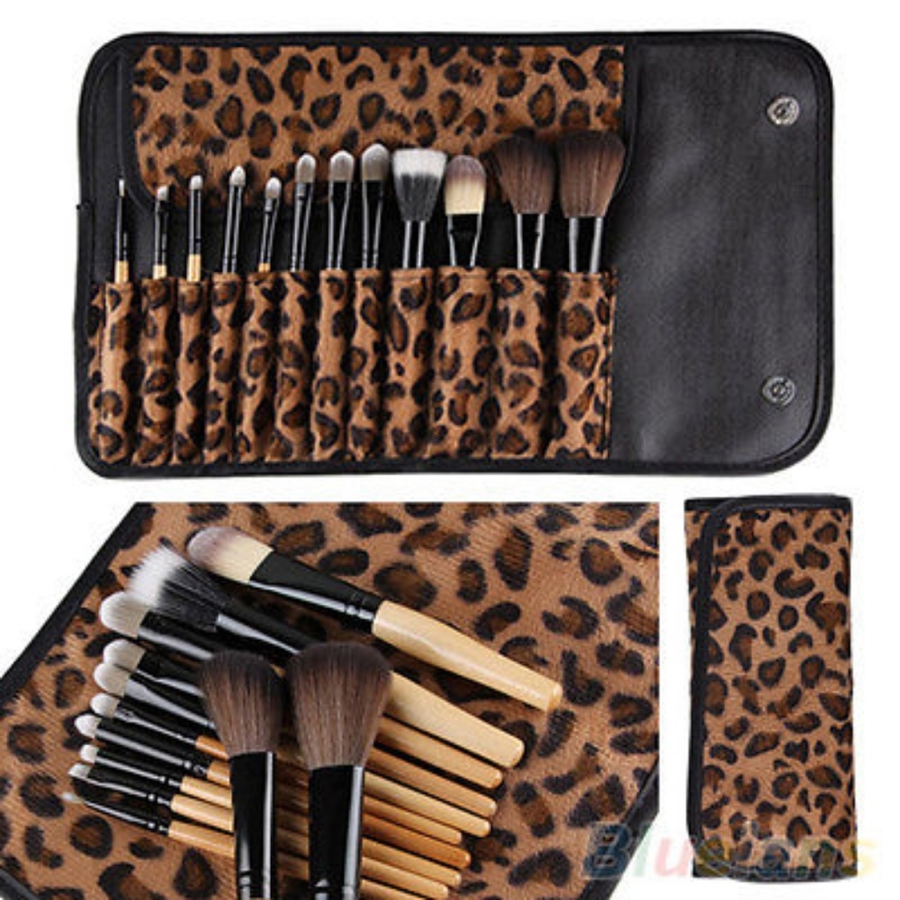12 Pcs PRO Makeup Brush Set Cosmetic Tool Leopard